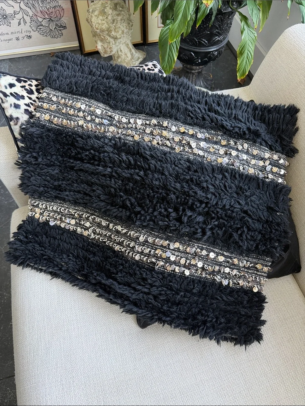 Restoration Hardware Black Textured Sequin Accent Pillow Cover New with Tags